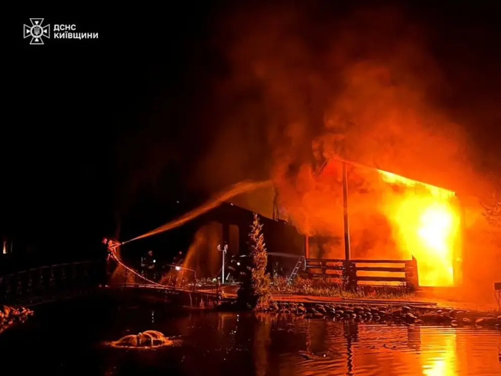 Building on fire in Ukraine