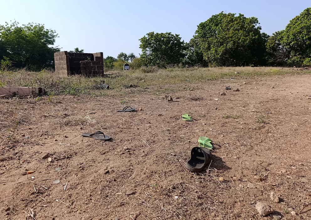 Discarded shoes near where armed men kidnapped 52 students. REUTERS/Abdullahi Dare Akogun